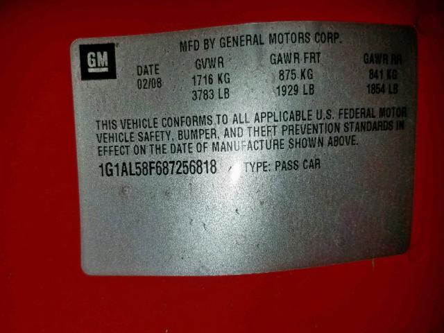 1G1AL58F687256818 - 2008 CHEVROLET COBALT LT RED photo 10