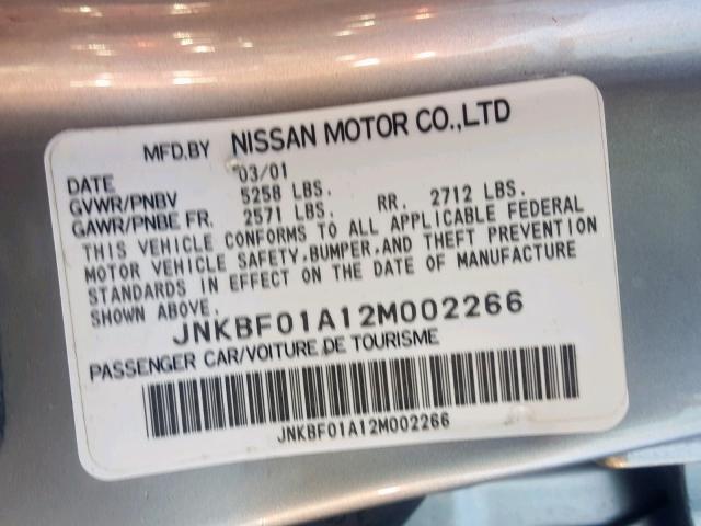 JNKBF01A12M002266 - 2002 INFINITI Q45 SILVER photo 10