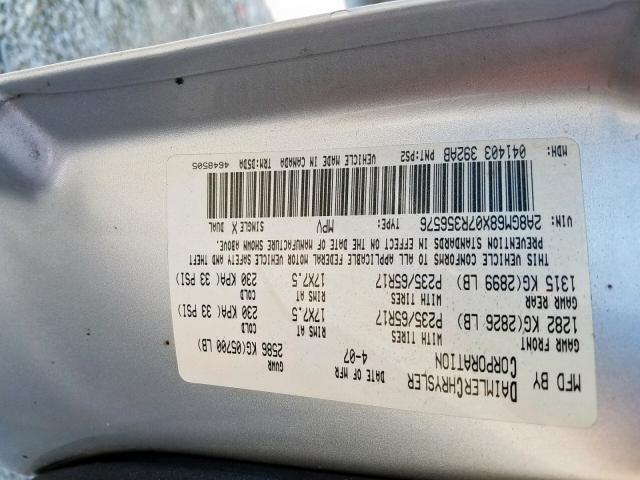 2A8GM68X07R356576 - 2007 CHRYSLER PACIFICA T SILVER photo 10