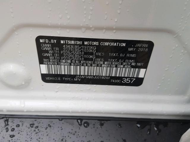 JA4AP3AW5JU018244 - 2018 MITSUBISHI OUTLANDER WHITE photo 10