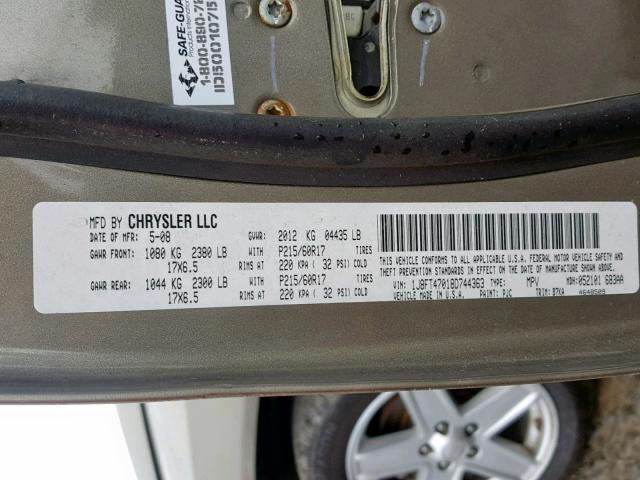 1J8FT47018D744363 - 2008 JEEP COMPASS SP ყავისფერი ფოტო 10