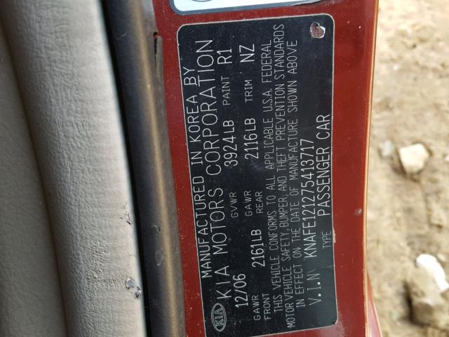 KNAFE121275413717 - 2007 KIA SPECTRA EX RED photo 10