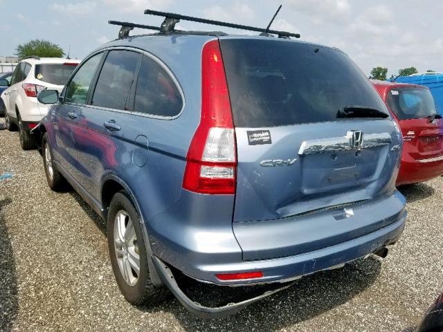 JHLRE4H77AC010755 - 2010 HONDA CR-V EXL BLUE photo 3