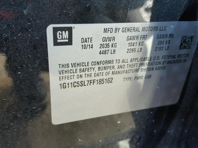 1G11C5SL7FF185162 - 2015 CHEVROLET MALIBU 1LT BLACK photo 10