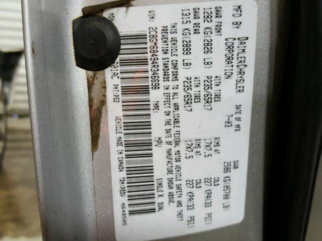 2C8GM68494R346698 - 2004 CHRYSLER PACIFICA SILVER photo 10