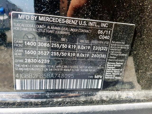 4JGBB2FB5BA748095 - 2011 MERCEDES-BENZ ML 350 BLU BLACK photo 10