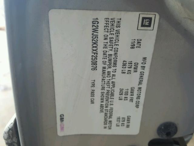 1G2WJ52KXXF250876 - 1999 PONTIAC GRAND PRIX SILVER photo 10