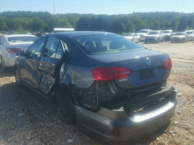 3VW2K7AJ7BM055965 - 2011 VOLKSWAGEN JETTA BASE GRAY photo 3