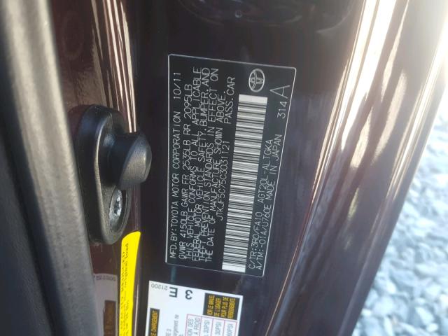 JTKJF5C75C3031121 - 2012 TOYOTA SCION TC 栗色 照片 10