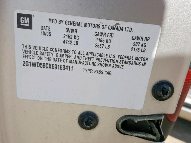 2G1WD58CX69183411 - 2006 CHEVROLET IMPALA SUP 银色 照片 10