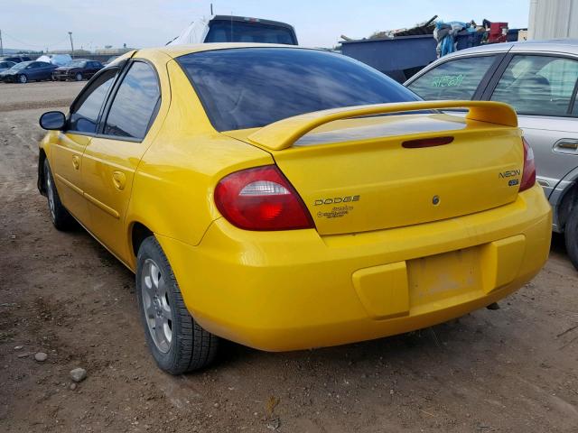 1B3ES56C43D210436 - 2003 DODGE NEON SXT YELLOW photo 3