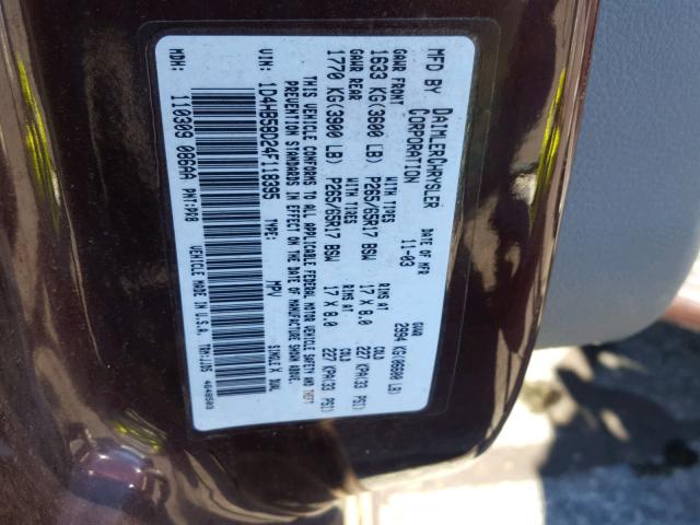 1D4HB58D24F118395 - 2004 DODGE DURANGO LI MAROON photo 10