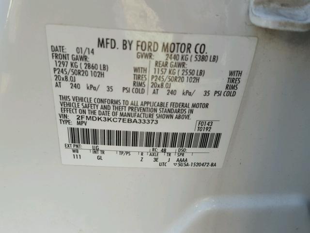 2FMDK3KC7EBA33373 - 2014 FORD EDGE LIMIT WHITE photo 10