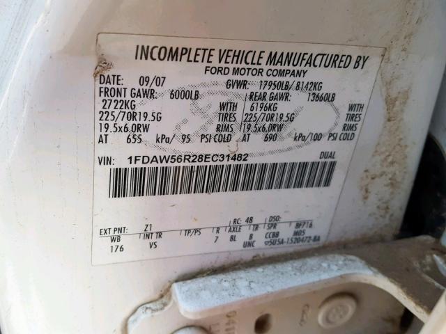 1FDAW56R28EC31482 - 2008 FORD F550 SUPER WHITE photo 10