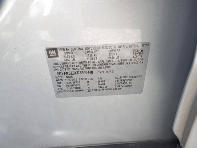 3GYFNCE3XGS566440 - 2016 CADILLAC SRX PERFOR SILVER photo 10