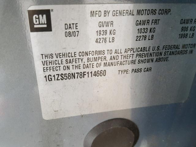 1G1ZS58N78F114660 - 2008 CHEVROLET MALIBU LS 银色 照片 10