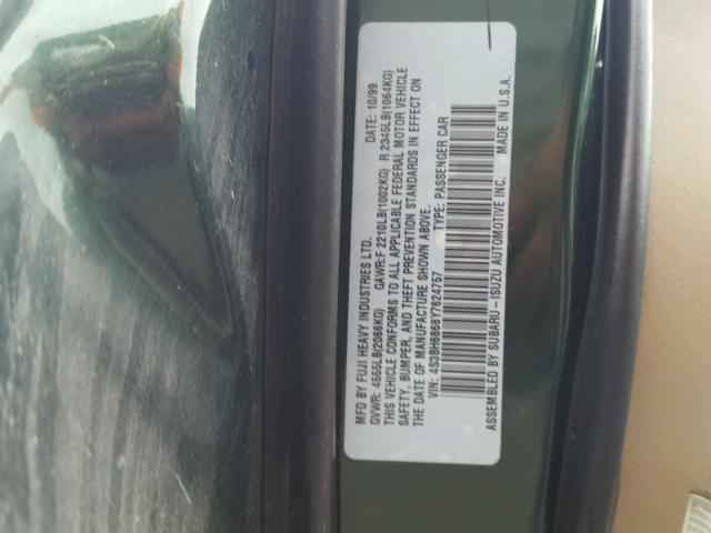 4S3BH6868Y7624757 - 2000 SUBARU LEGACY OUT GREEN photo 10