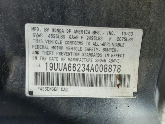 19UUA66234A008878 - 2004 ACURA TL WHITE photo 10