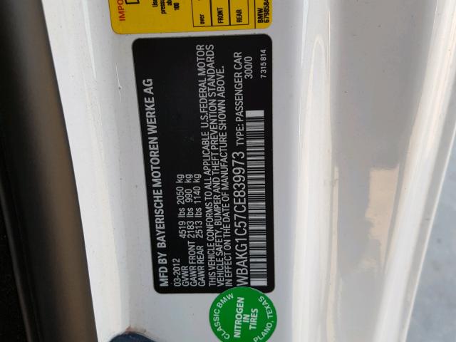 WBAKG1C57CE839973 - 2012 BMW 335 I SULE WHITE photo 10