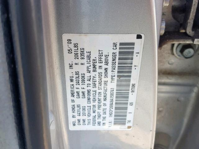 1HGCP26849A158741 - 2009 HONDA ACCORD EXL SILVER photo 10