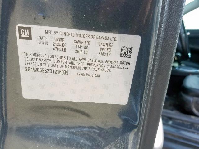 2G1WC5E33D1216039 - 2013 CHEVROLET IMPALA LTZ CHARCOAL photo 10