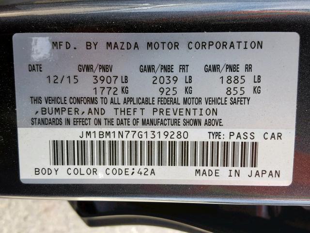 JM1BM1N77G1319280 - 2016 MAZDA 3 GRAND TO CHARCOAL photo 10