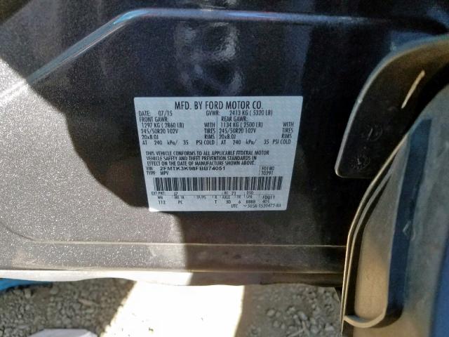 2FMTK3K98FBB74051 - 2015 FORD EDGE TITAN GRAY photo 10