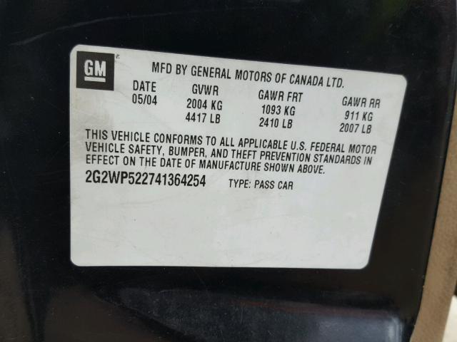 2G2WP522741364254 - 2004 PONTIAC GRAND PRIX BLACK photo 10