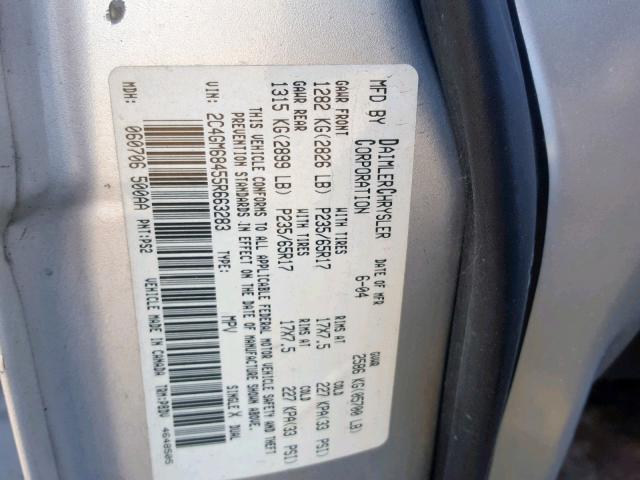 2C4GM68455R663283 - 2005 CHRYSLER PACIFICA T SILVER photo 10
