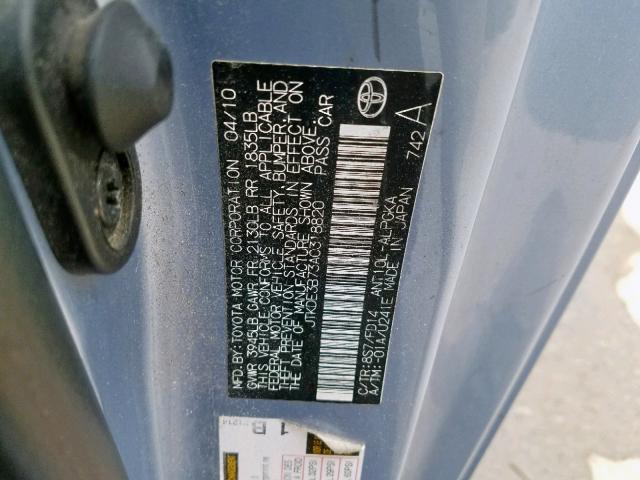 JTKDE3B73A0318820 - 2010 TOYOTA SCION TC ლურჯი ფოტო 10