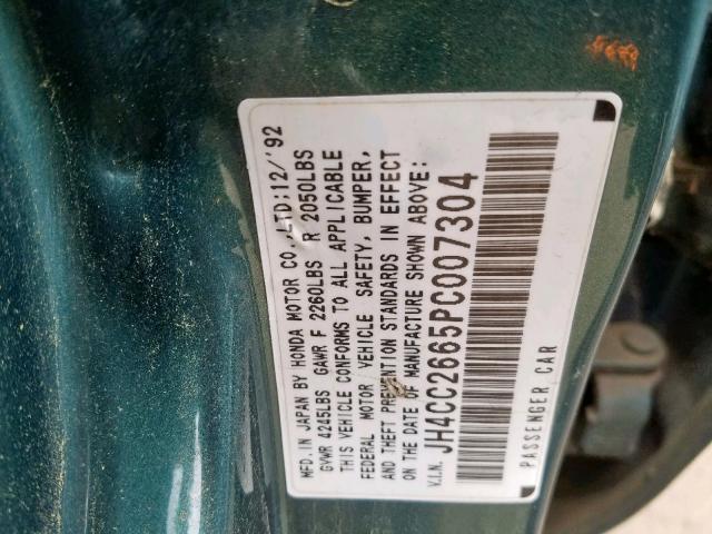 JH4CC2665PC007304 - 1993 ACURA VIGOR GS GREEN photo 10