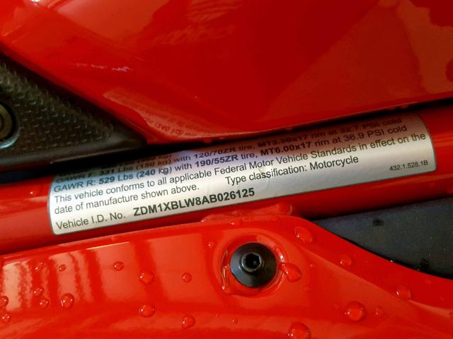 ZDM1XBLW8AB026125 - 2010 DUCATI 1198 BASE RED photo 10