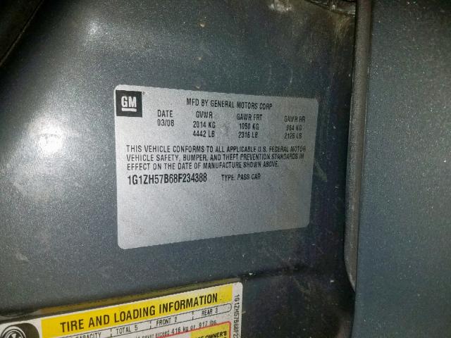 1G1ZH57B68F234388 - 2008 CHEVROLET MALIBU 1LT BLUE photo 10