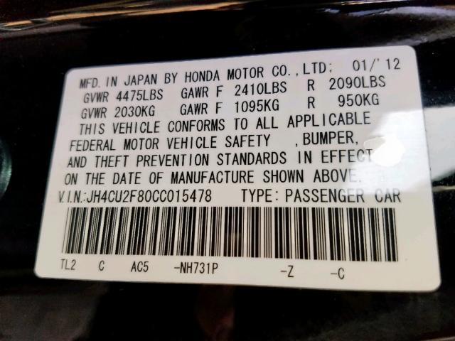 JH4CU2F80CC015478 - 2012 ACURA TSX SE BLACK photo 10