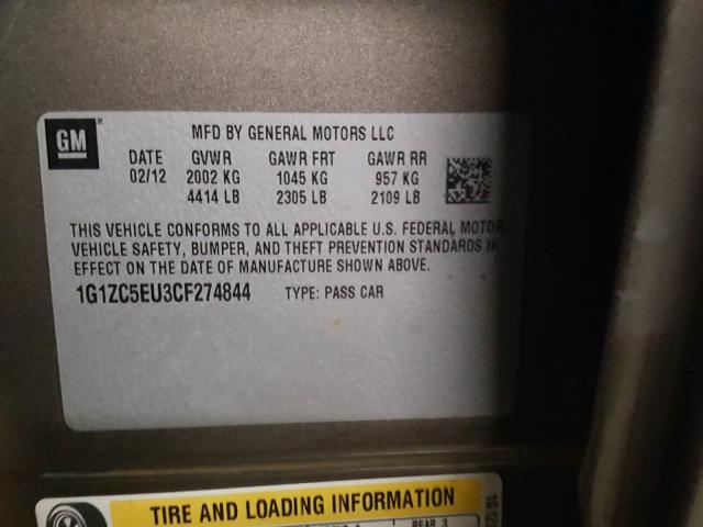 1G1ZC5EU3CF274844 - 2012 CHEVROLET MALIBU 1LT GRAY photo 10