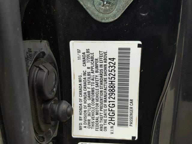 2HGFG12988H525324 - 2008 HONDA CIVIC EXL BLACK photo 10