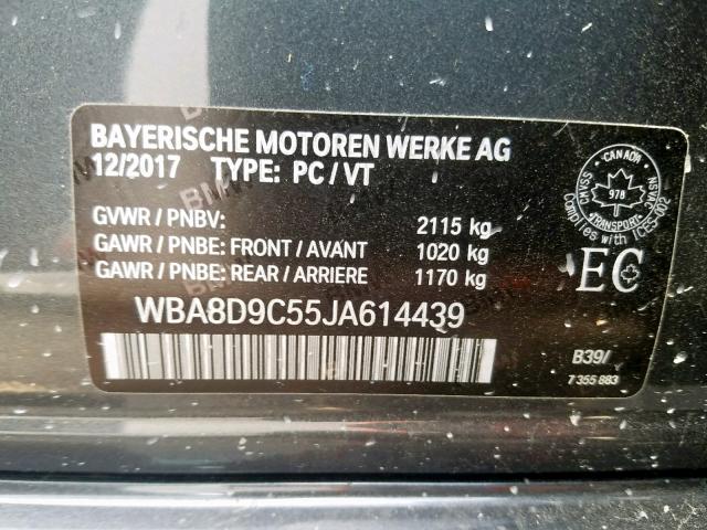 WBA8D9C55JA614439 - 2018 BMW 330 XI GRAY photo 10