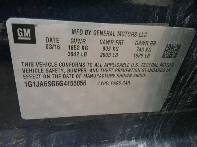 1G1JA6SG6G4155856 - 2016 CHEVROLET SONIC LS BLUE photo 10