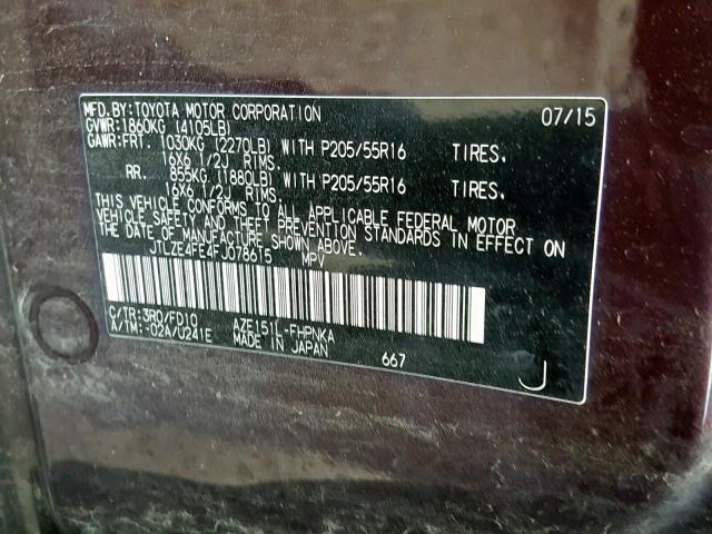 JTLZE4FE4FJ078615 - 2015 TOYOTA SCION XB MAROON photo 10