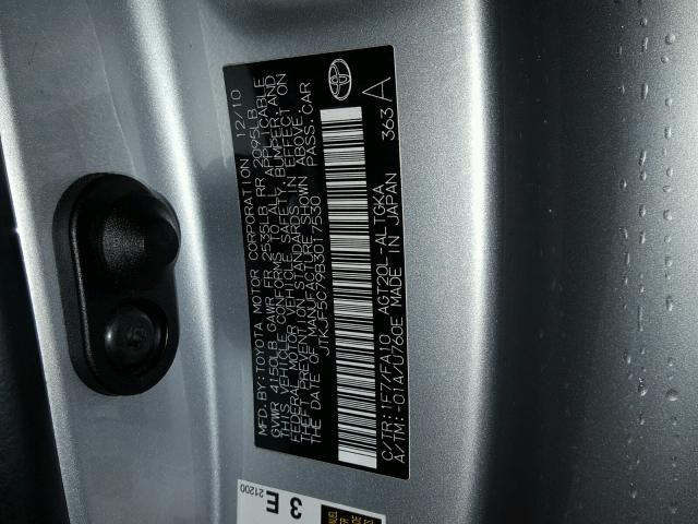 JTKJF5C79B3017530 - 2011 TOYOTA SCION TC 银色 照片 10