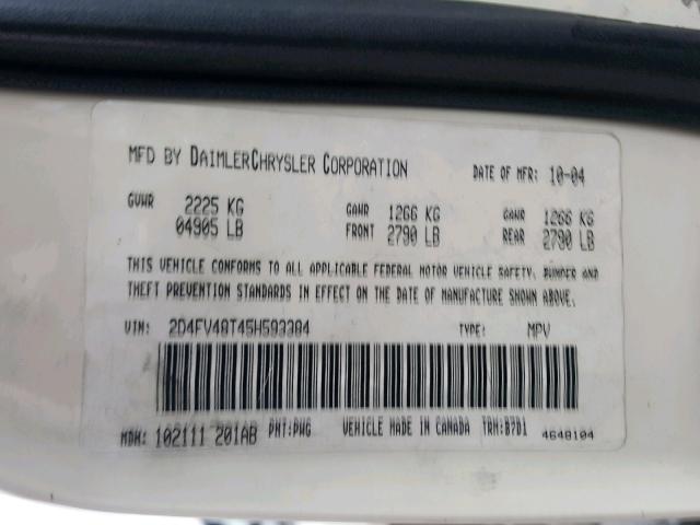 2D4FV48T45H593384 - 2005 DODGE MAGNUM SE WHITE photo 10