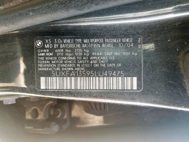 5UXFA13595LU49475 - 2005 BMW X5 3.0I BLACK photo 10