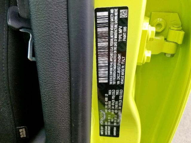 ZACCJBAB7JPH14841 - 2018 JEEP RENEGADE S მწვანე ფოტო 10