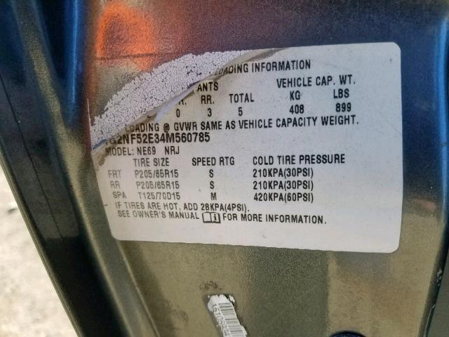 1G2NF52E34M560785 - 2004 PONTIAC GRAND AM S GRAY photo 10