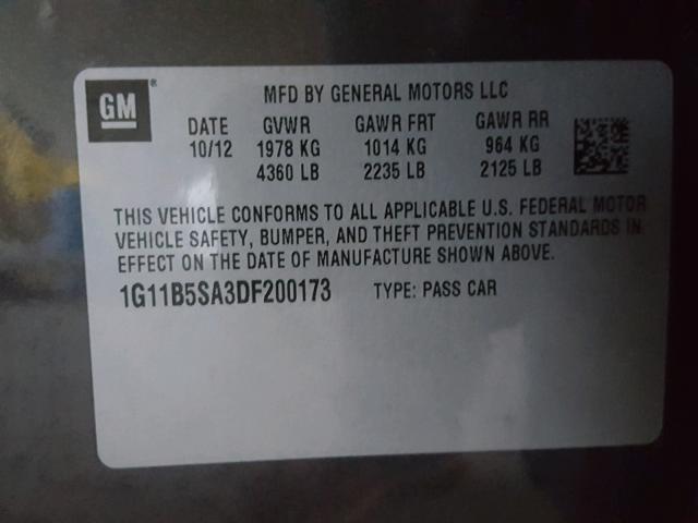 1G11B5SA3DF200173 - 2013 CHEVROLET MALIBU LS 灰色 照片 10