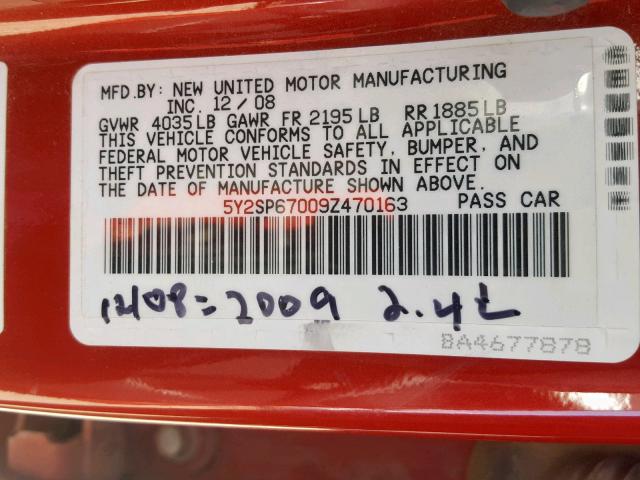 5Y2SP67009Z470163 - 2009 PONTIAC VIBE RED photo 10