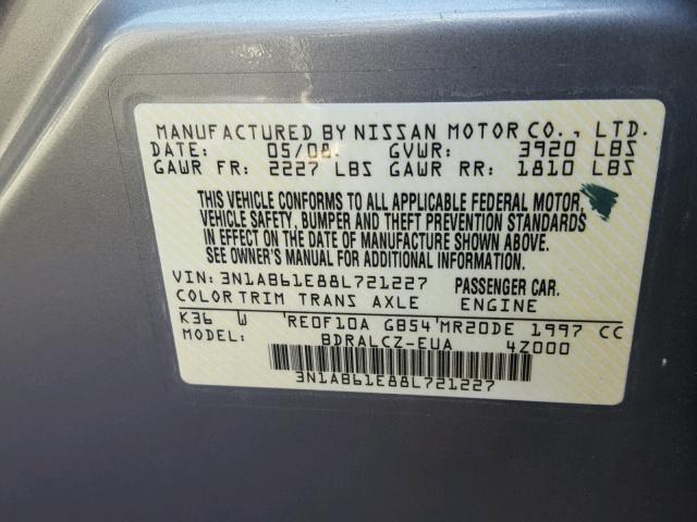 3N1AB61E88L721227 - 2008 NISSAN SENTRA 2.0 GRAY photo 10