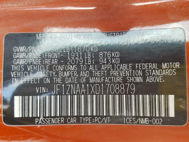 JF1ZNAA1XD1708879 - 2013 TOYOTA SCION FR-S BROWN photo 10