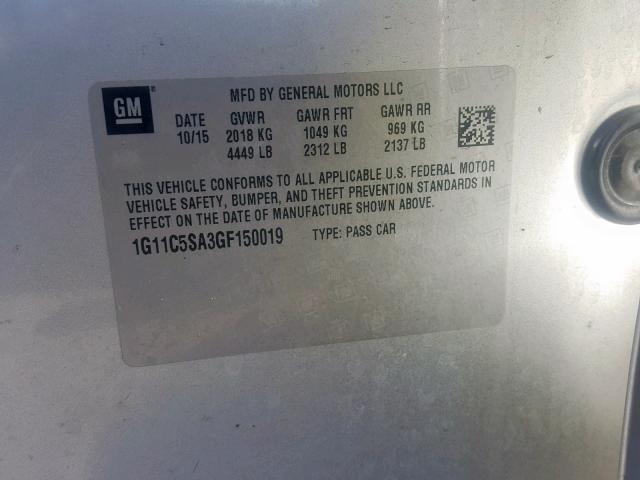 1G11C5SA3GF150019 - 2016 CHEVROLET MALIBU LIM 银色 照片 10