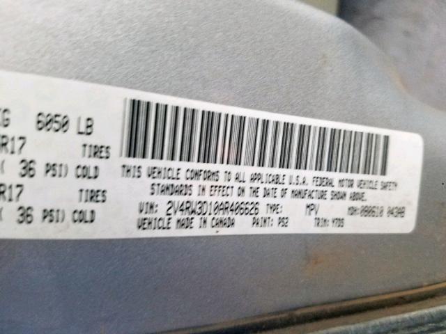 2V4RW3D10AR406626 - 2010 VOLKSWAGEN ROUTAN SE SILVER photo 10